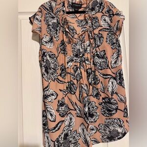 Liz Claiborne L Blush and Black Floral Print Blouse